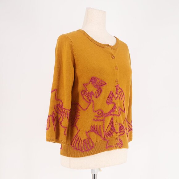 FIELD FLOWER ANTHROPOLOGIE Whimsical Embroidered Cardigan Sweater Size SP - Picture 2 of 6